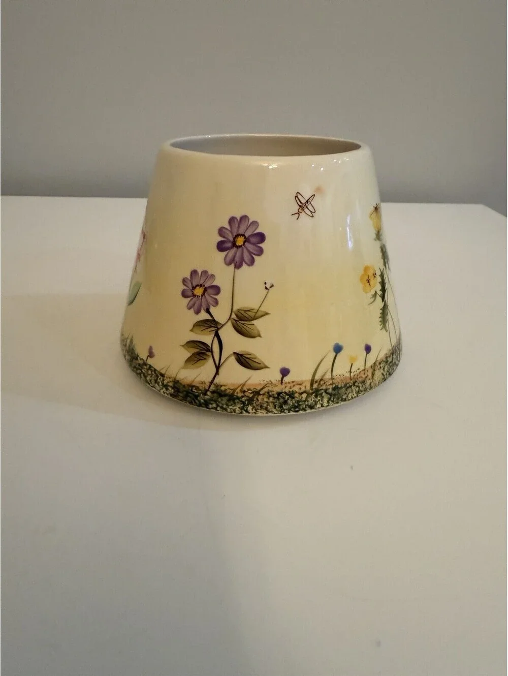 VTG Home Interiors lamp Shade Jar Candle Topper w/Floral & Butterfly Ceramic EUC